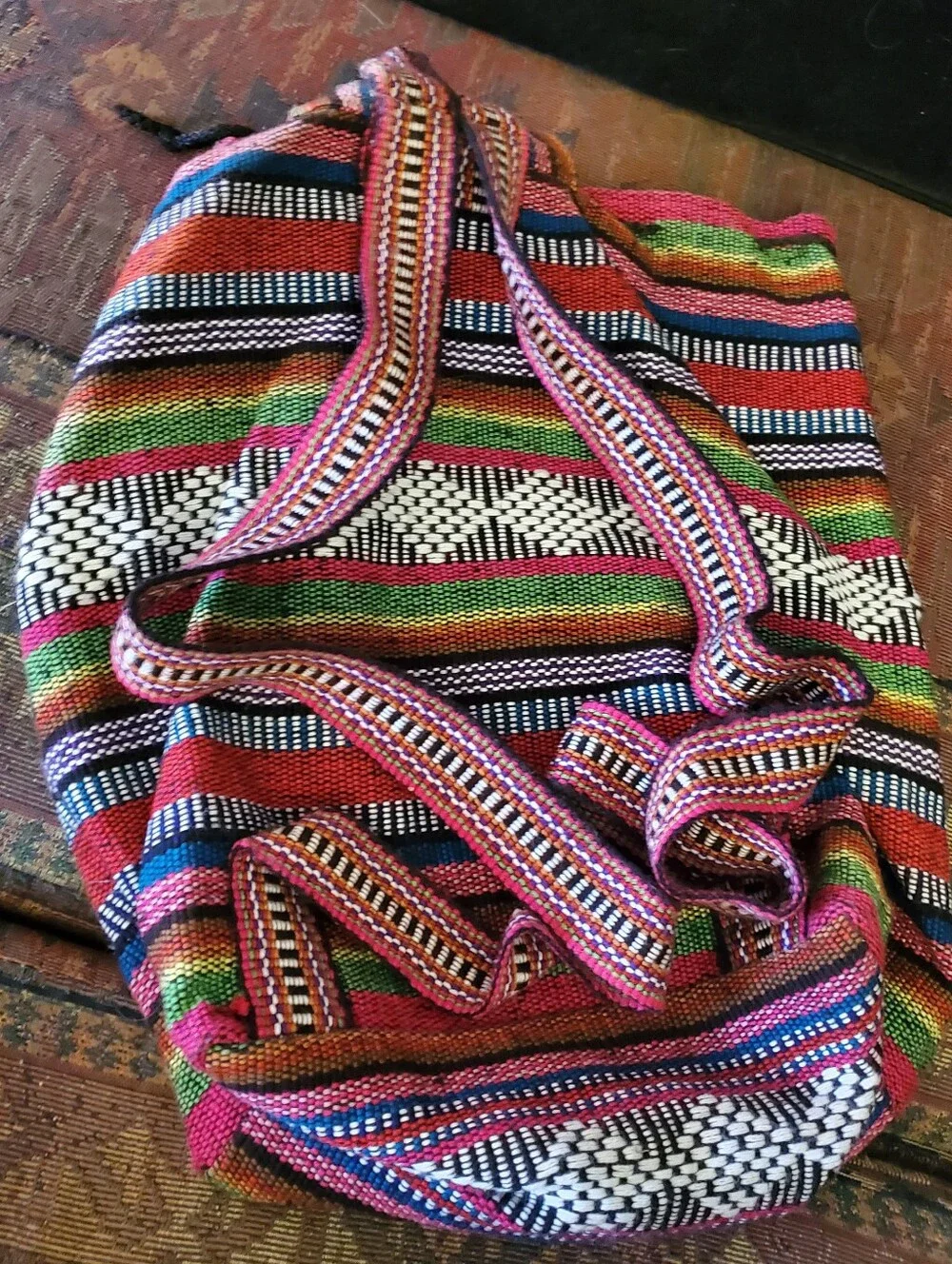 Colorful Striped Woven Women's Backpack - Multicolor D
